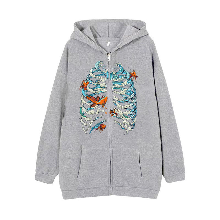 Women's hoodie jacket with full zipper and ribbed heart print Mune Fashion