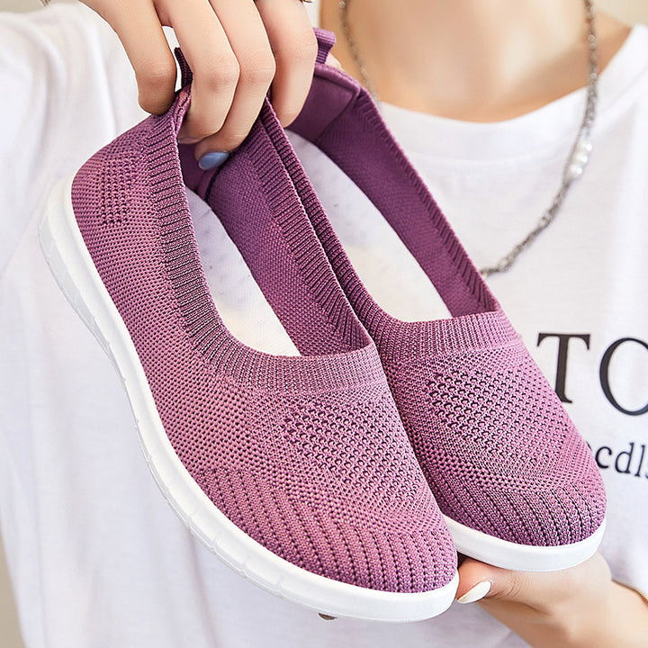 Women’s breathable knitted ballerina slippers with seamless sock entry, orthopedic memory insole, and flexible EVA outsole Mune Fashion