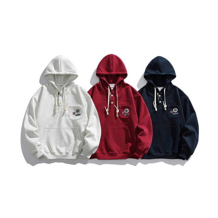 Unisex Hooded Hoodie in Henley Style with Chest Pocket & Kangaroo Pocket Mune Fashion