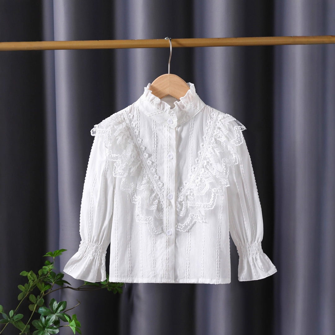 Girls Ruffle Blouse with Elegant Lace Accents Mune Fashion