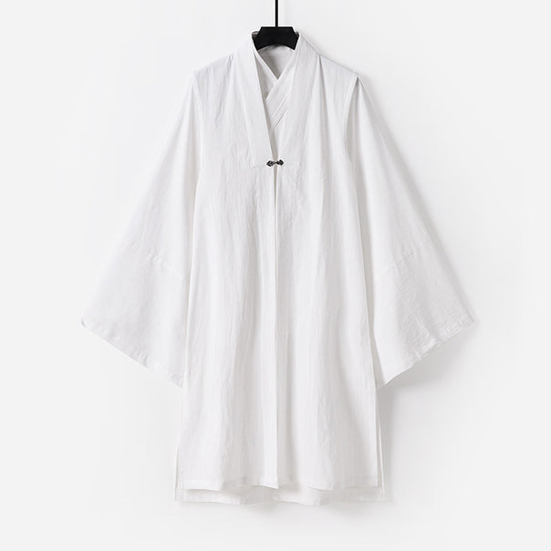 Unisex Asian inspired oversized kimono jacket with trumpet sleeves and small toggle closure Mune Fashion
