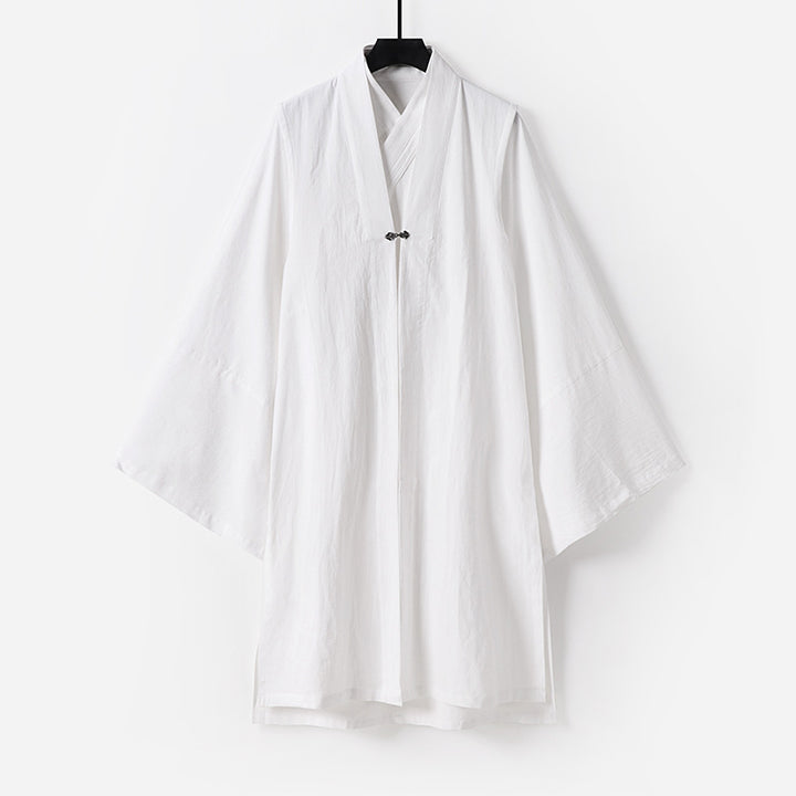 Unisex Asian inspired oversized kimono jacket with trumpet sleeves and small toggle closure Mune Fashion