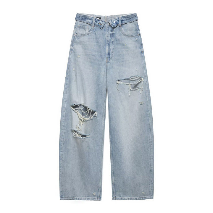 Women's wide high-waist jeans in vintage look with frayed rips Mune Fashion