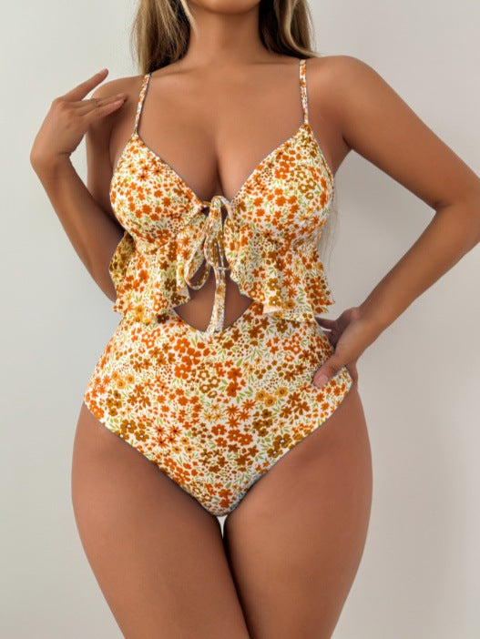 Ladies Elegant Two-Tone Swimsuit with Ruffle Detail Mune Fashion