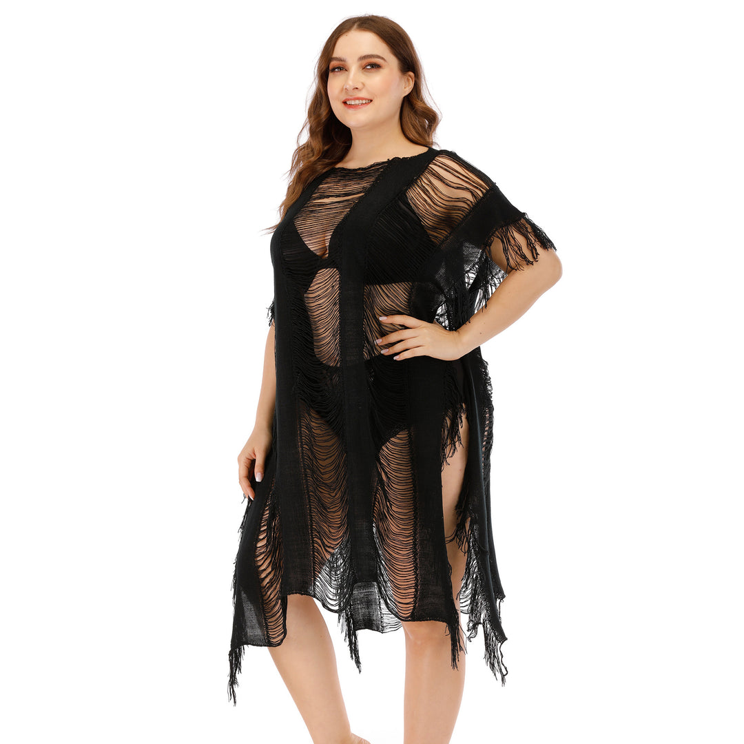 Women's airy beach cover-up with fringed accents Mune Fashion