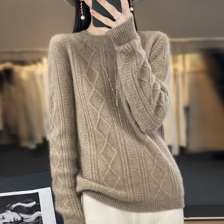 Ladies cable knit fine knit sweater with lace panels and soft mohair finish Mune Fashion