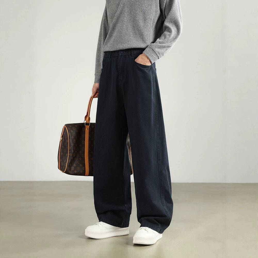 Men's wide cotton trousers with elastic waistband, straight leg and side pockets Drune
