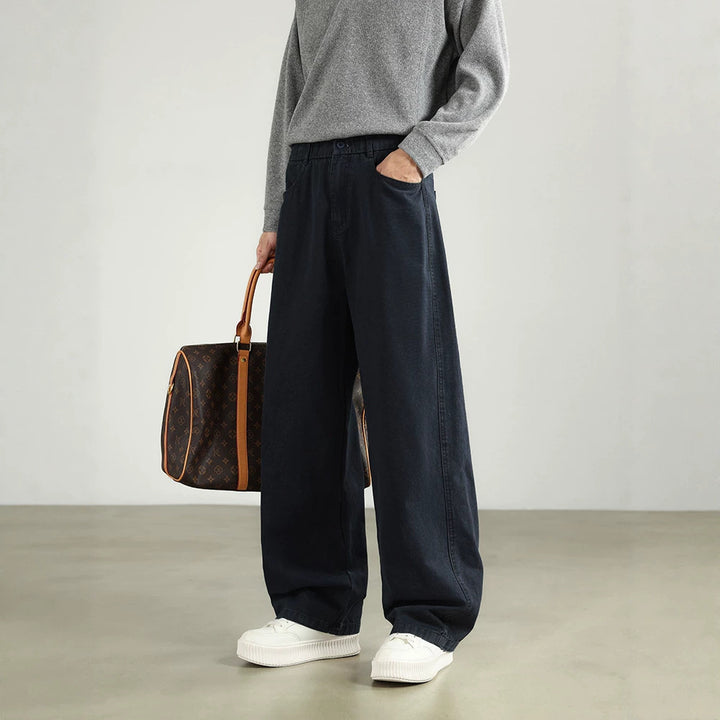 Men's wide cotton trousers with elastic waistband, straight leg and side pockets Drune