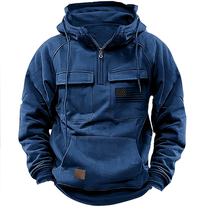 Men's urban hoodie with tactical chest pockets and half zipper Mune Fashion