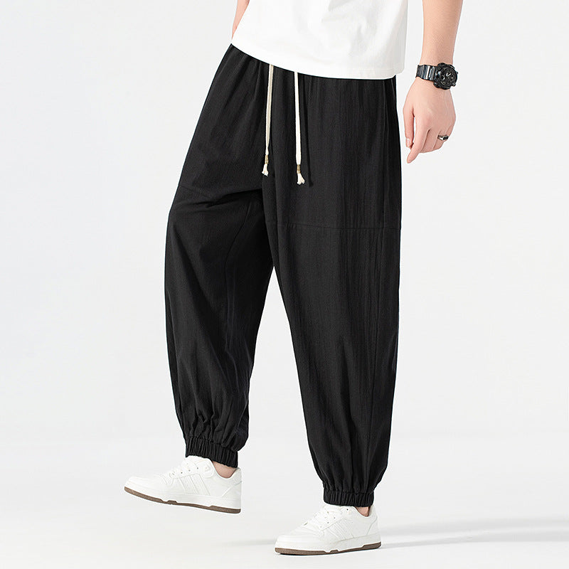 Men's loose-fitting linen-cotton sweatpants with drawstring and gathered leg cuffs Mune Fashion