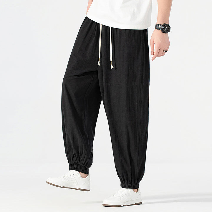 Men's loose-fitting linen-cotton sweatpants with drawstring and gathered leg cuffs Mune Fashion