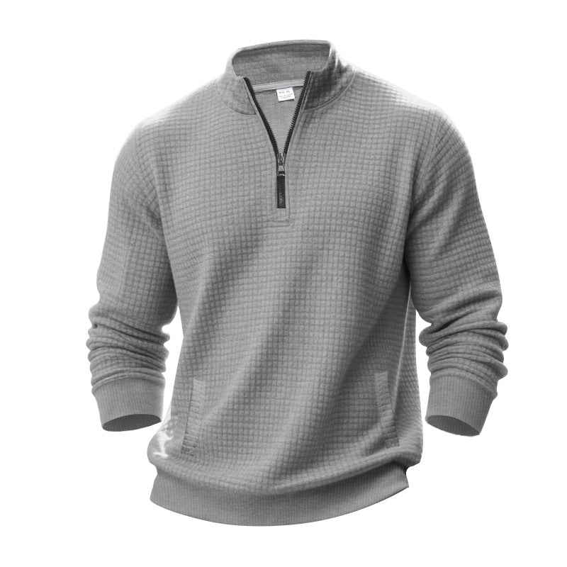 Men's waffle texture half-zip pullover with stand-up collar and subtle side pockets Mune Fashion