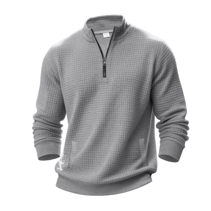 Men's waffle texture half-zip pullover with stand-up collar and subtle side pockets Mune Fashion