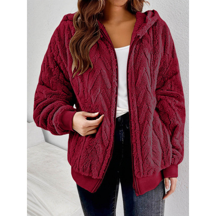 Women's Hooded Teddy Jacket with Zipper, Soft Plush and Elastic Cuff Mune Fashion