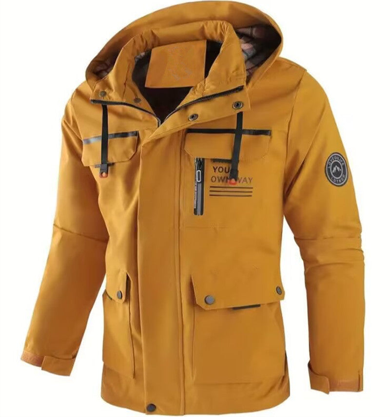 Men's functional jacket with hood, utility pockets and checkered lining Mune Fashion