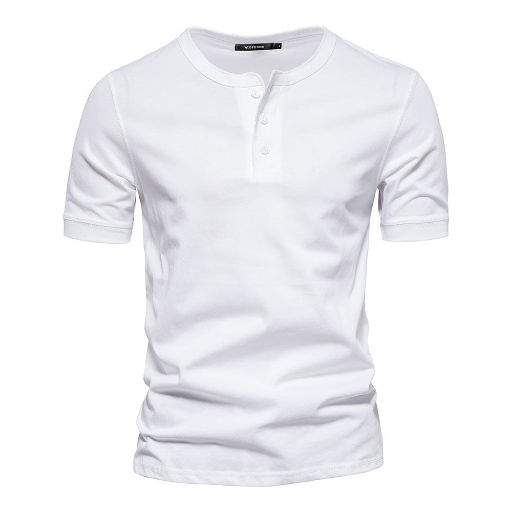 Men's narrow cut short sleeve shirt with short button placket and ribbed collar made of cotton blend Mune Fashion