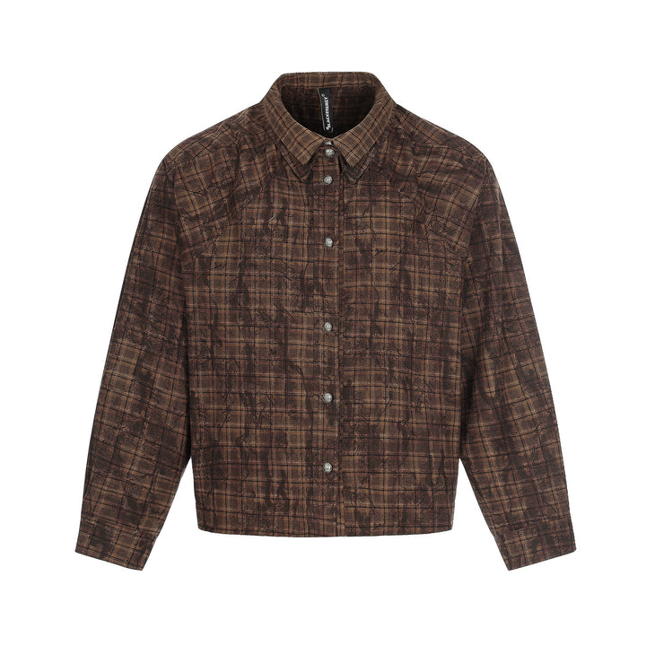 Men's Oversized Check Overshirt in Blouson Style with Distressed Finish Mune Fashion