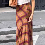Women Flowing Checked Maxi Skirt with Tailored Trumpet Silhouette Mune Fashion