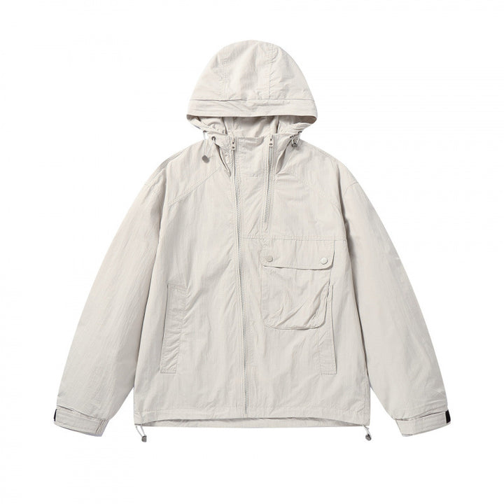 Unisex Lightweight Hooded Transition Jacket with Large Flap Pocket Detail and Drawstring Mune Fashion
