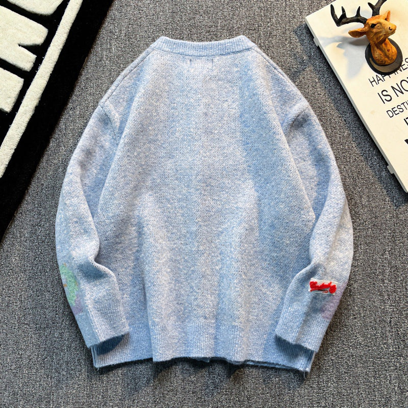 Women Oversized Cardigan with Abstract Intarsia Pattern Mune Fashion