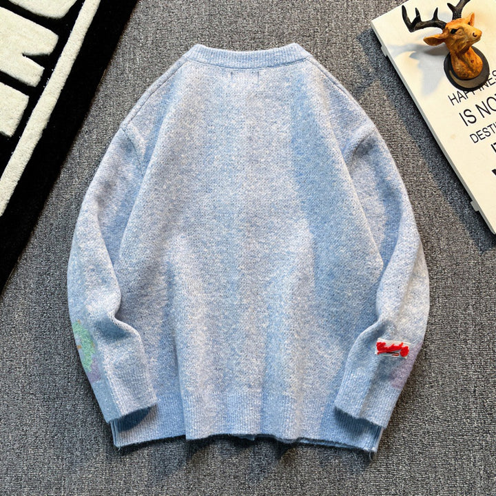 Women Oversized Cardigan with Abstract Intarsia Pattern Mune Fashion