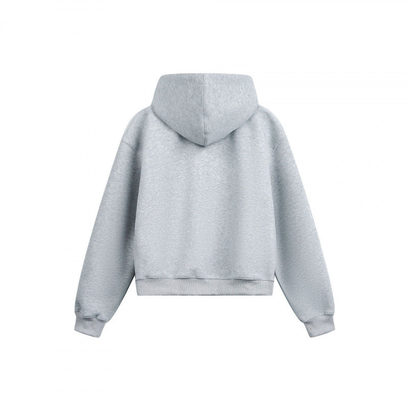 Women's Boxy Hooded Sweat Jacket with Full Zip, Checkered Lined Hood and Kangaroo Pockets Mune Fashion