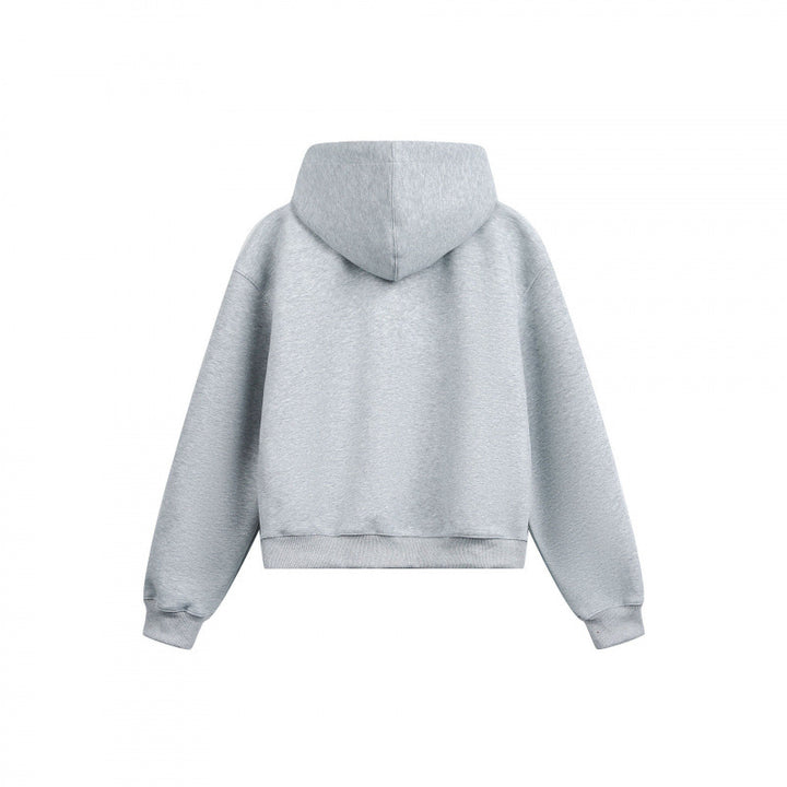 Women's Boxy Hooded Sweat Jacket with Full Zip, Checkered Lined Hood and Kangaroo Pockets Mune Fashion