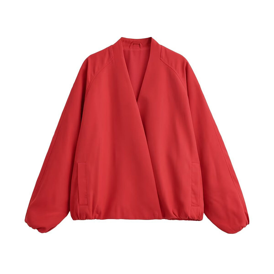 Women's Oversized Kimono Blouson with Open Front, Balloon Sleeves and Elastic Hem Mune Fashion