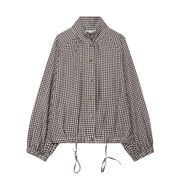 Women's checked cropped blouse jacket with drawstring Drune