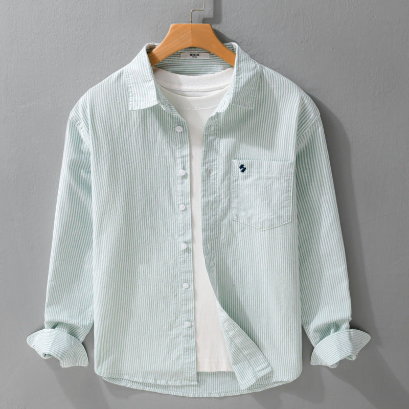 Men's Lightweight Seersucker Relaxed Shirt in Shirt Jacket Cut with Chest Pocket and Kent Collar Mune Fashion