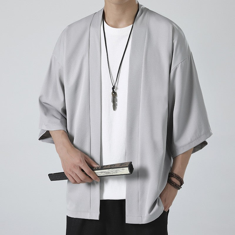 Men's kimono-style short jacket in oversized cut with open design and soft drape Mune Fashion