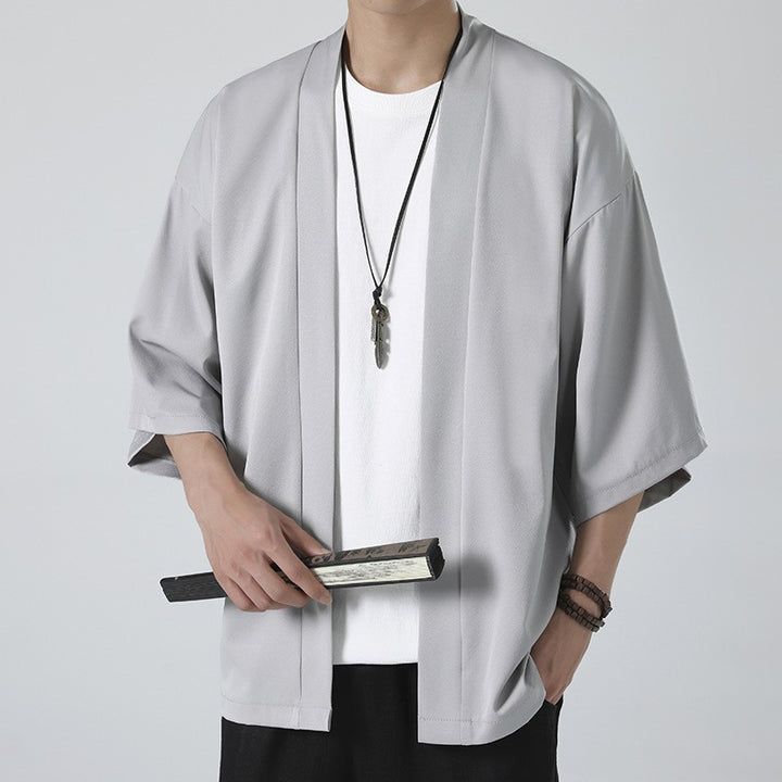 Men's kimono-style short jacket in oversized cut with open design and soft drape Mune Fashion