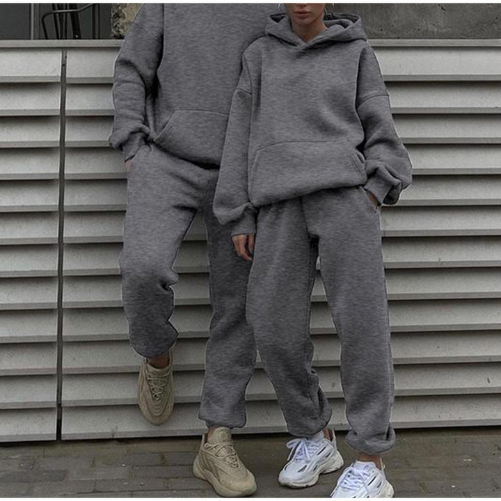 Women's cozy French-Terry loungewear set with double-layer hood, kangaroo pocket, and elastic ankle jogger Mune Fashion