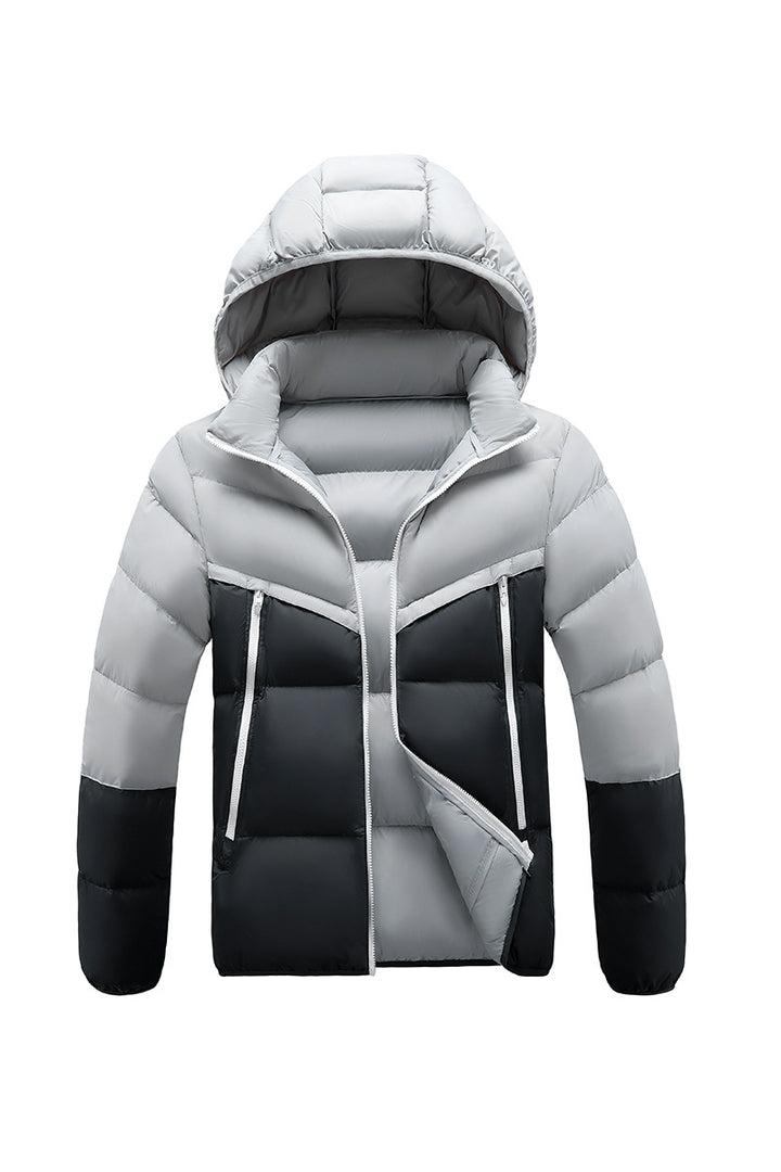 Men's Lightweight Padded Jacket with Hood and Two-Tone Block Design Mune Fashion