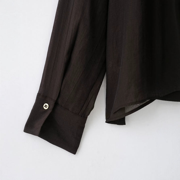 Women's Soft Chiffon Blouse with Stand Collar, Button Placket and Asymmetrical Hem Mune Fashion