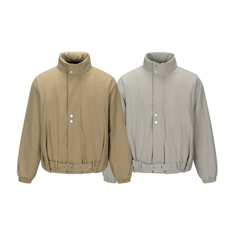 Men's short technical jacket with high stand-up collar, waist belt and elastic cuffs Mune Fashion