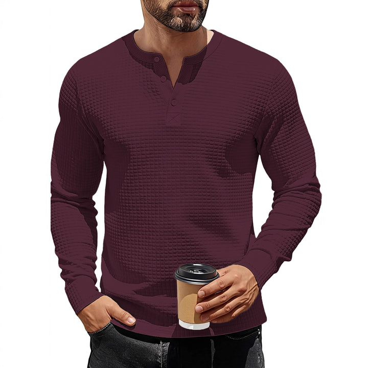 Men's structured Henley long sleeve shirt made of waffle knit with stand-up collar and narrow silhouette Mune Fashion