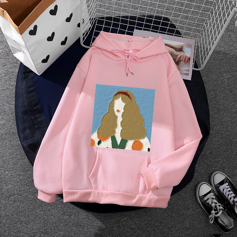Women's hoodie with artistic chenille embroidery in portrait style and kangaroo pocket Mune Fashion