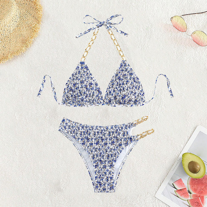 Women's triangle bikini with subtle chain accent and high cut Mune Fashion