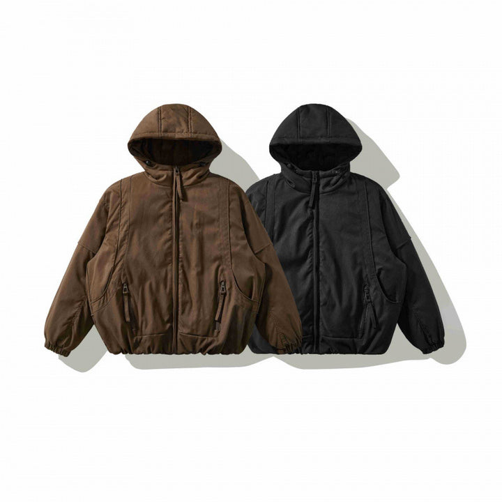 Unisex Oversize Quilted Bomber Jacket with High Hood, Shaped Flap Pockets and Elastic Hem Mune Fashion