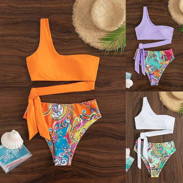 Women's two-piece swimsuit with asymmetric design and trendy tie band Mune Fashion
