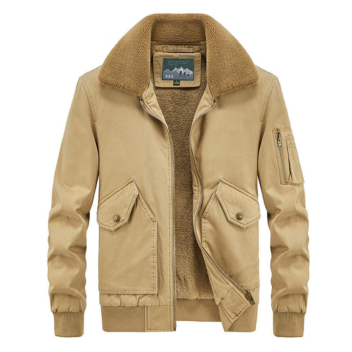 Men's Aviator Bomber Jacket made of Canvas with Sherpa Collar, Teddy Lining and Multifunctional Pockets Mune Fashion