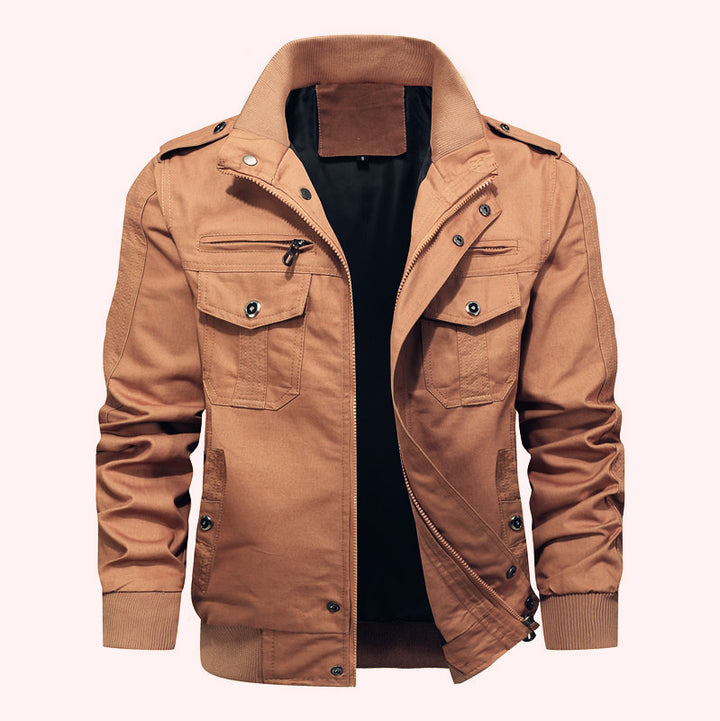 Men's Utility Field Jacket with Stand-Up Collar and Multiple Pockets Mune Fashion