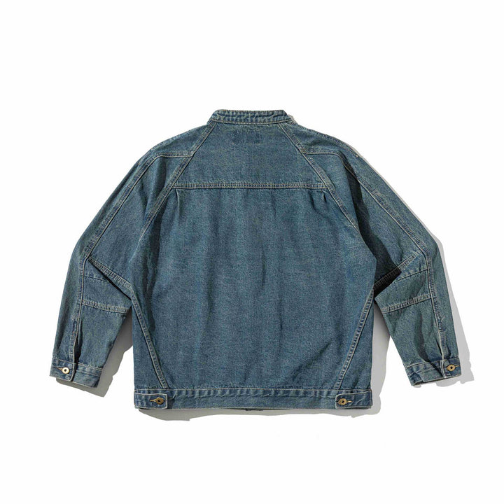 Unisex Boxy Denim Jacket with Stand-up Collar, distinctive seam piping and Button Placket Mune Fashion