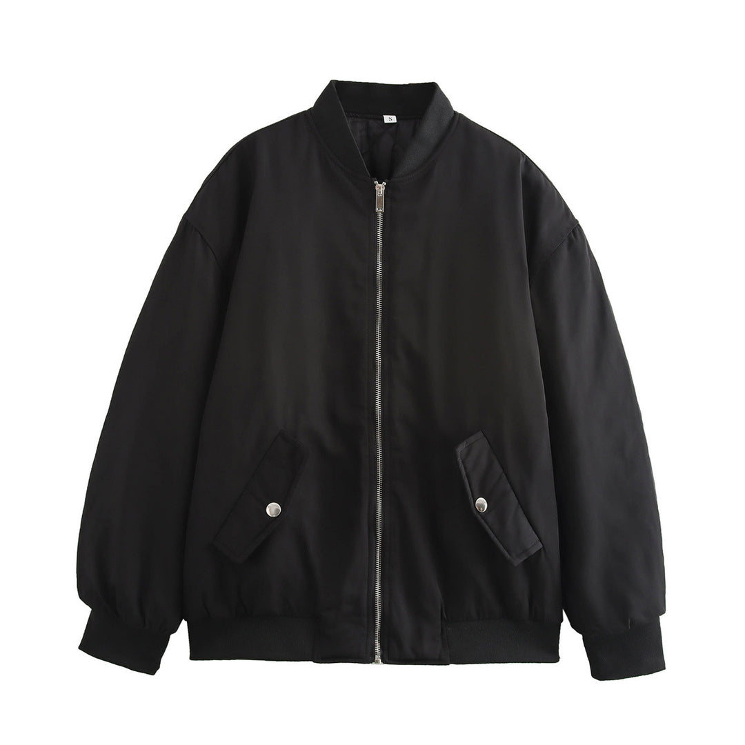 Women Boxy Bomber Jacket in Oversized Look with Zipper and Slanted Flap Pockets Mune Fashion