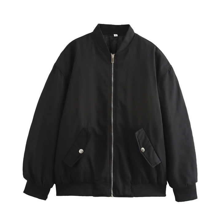Women Boxy Bomber Jacket in Oversized Look with Zipper and Slanted Flap Pockets Mune Fashion