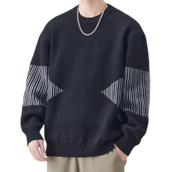 Men's Fashionable Knit Sweater with Striped Sleeves Mune Fashion