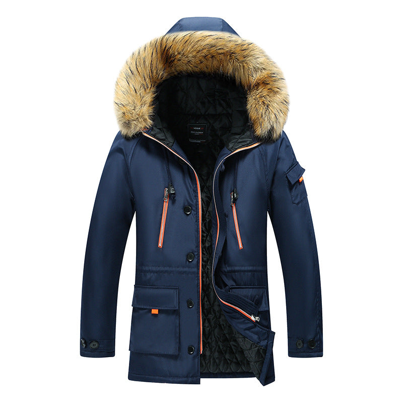 Men's  water-resistant quilted-lined parka with faux-fur trimmed hood and multi-pocket utility Mune Fashion