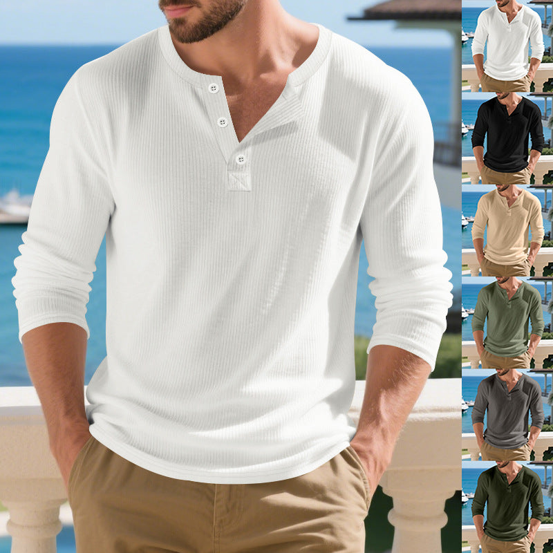 Men's fitted Henley long sleeve made of thermoactive waffle jersey with three-part button placket Mune Fashion