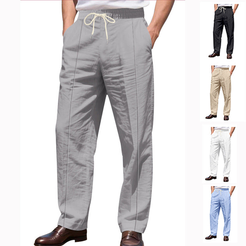 Men's elegant linen trousers with crease, drawstring waist, and wide leg Mune Fashion